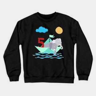 Elephants In Paper Boat Sea 5 Years Birthday Crewneck Sweatshirt